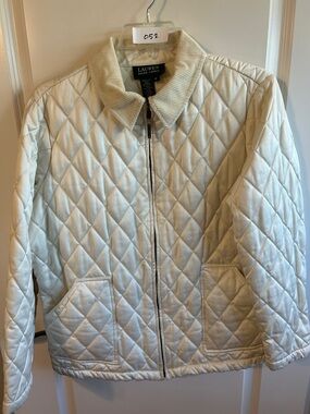 Lauren Ralph Lauren Cream Quilted Puffer Jacket with Corduroy Collar #052